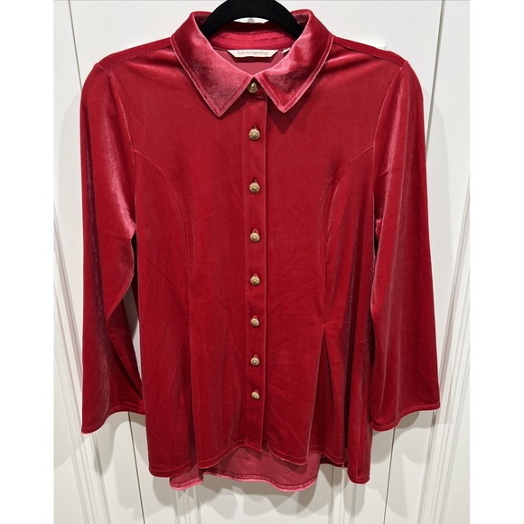 Soft Surroundings Enchanted Velvet Button-up Shirt Size PL Gold Buttons Regal - Picture 2 of 7